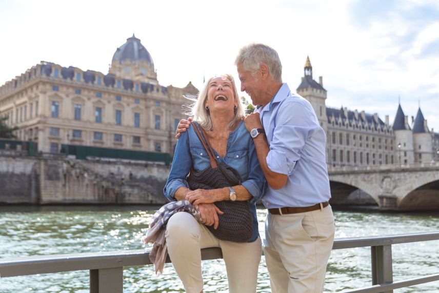 Retired couple in a European city