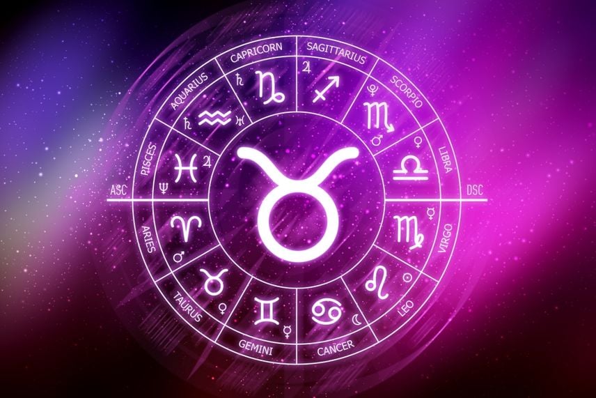 Zodiac circle on a dark blue background of the space