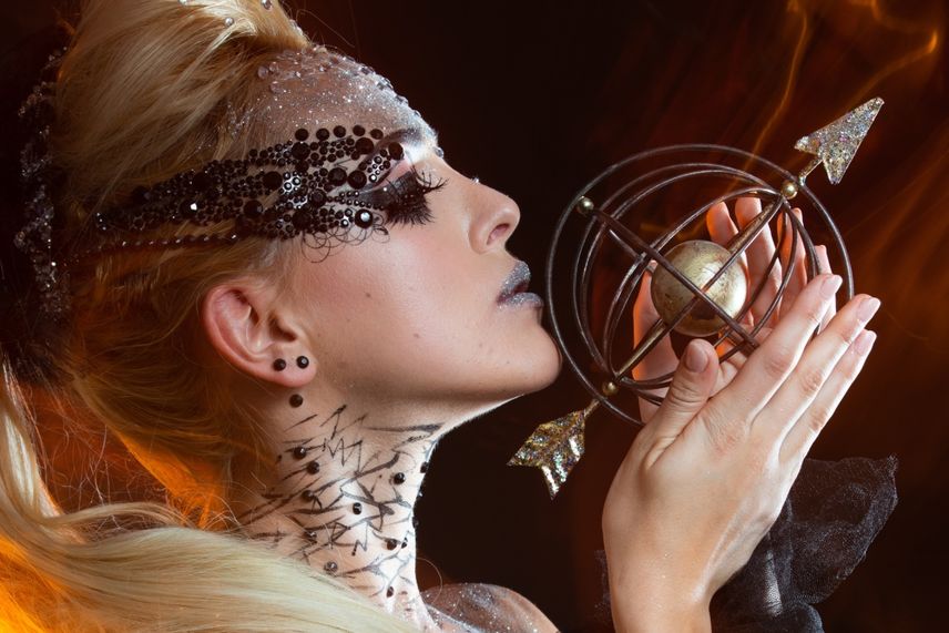 girl with creative makeup. girl sagittarius. zodiac sign sagittarius